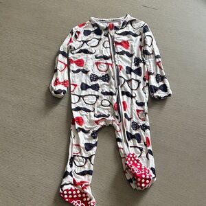 White Footed Baby One-Piece with Red & Navy Glasses and Bow Tie Print